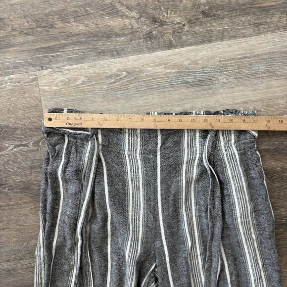 Happily Grey Linen Blend Striped Wide Leg Pants XL Paperbag Waist Belted Casual - Picture 5 of 14